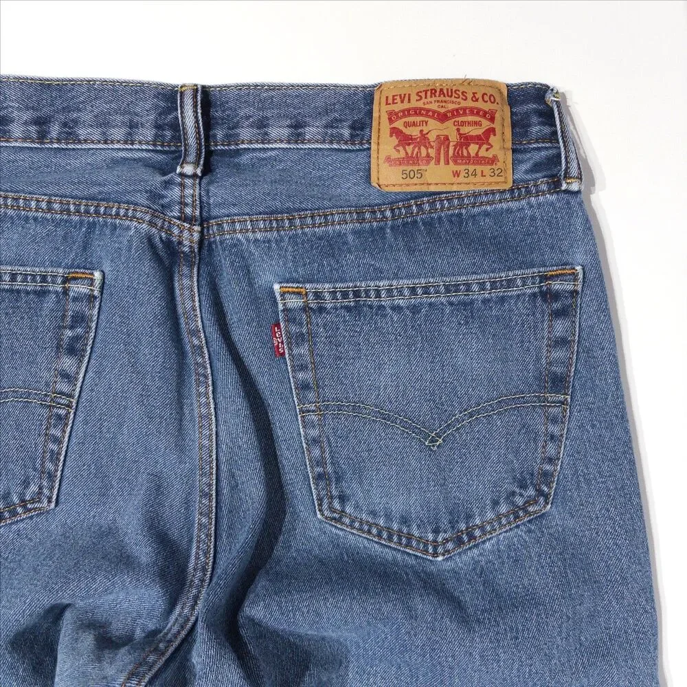 Levi's 505 100% Cotton Straight Leg Regular Fit Medium Wash Jeans Men Size 34x32